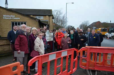 Image courtesy of Richard Lewis Members of the Methodist Congregation join local councillors on the gyratory - 22 Feb 2015